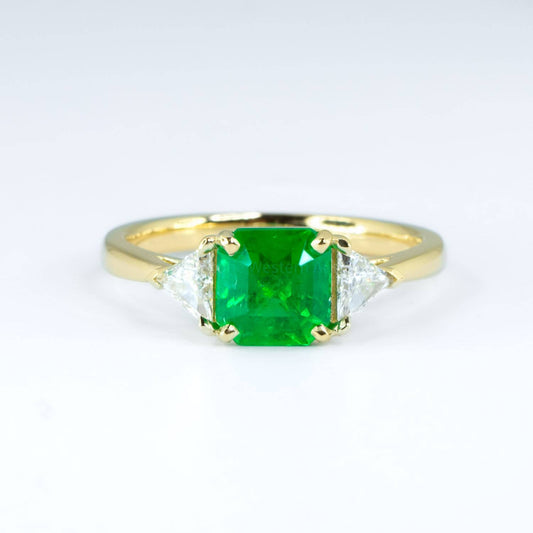 Emerald Cut Emerald Ring | Colombian Emerald and Trillion Cut Diamonds Ring