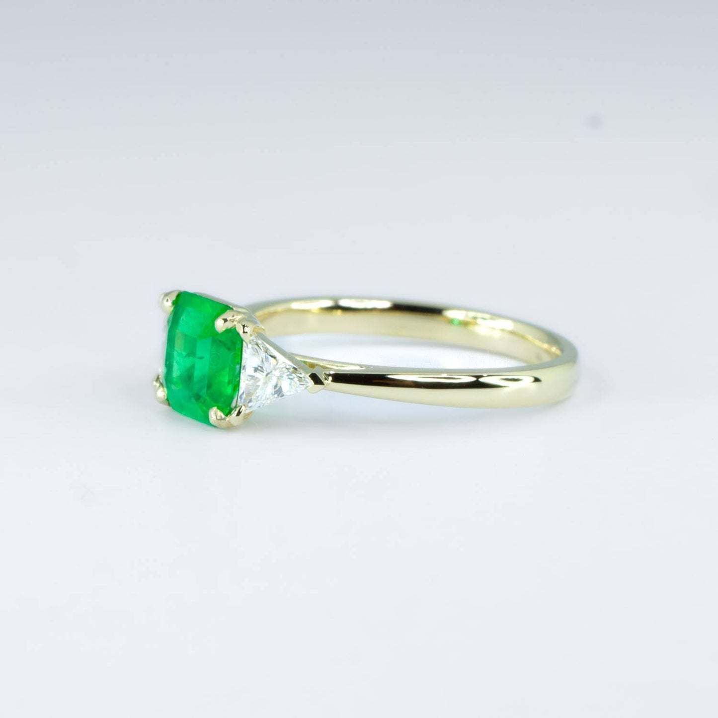 Emerald Cut Emerald Ring | Colombian Emerald and Trillion Cut Diamonds Ring