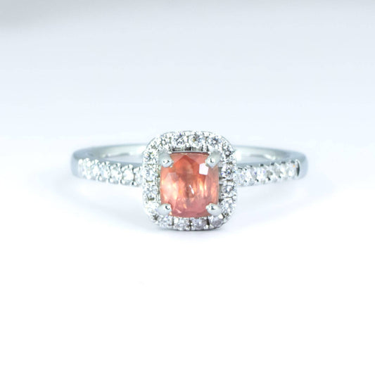 1.28ct Padparadscha Sapphire Halo Ring in Platinum