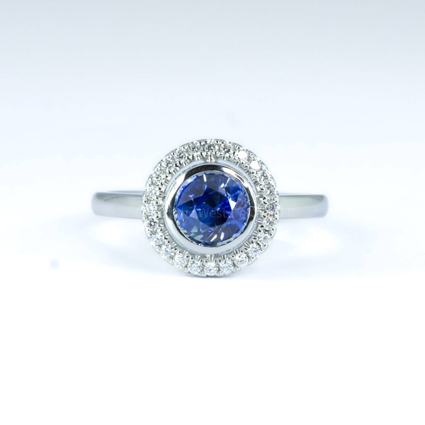 1.64ct Natural Blue Sapphire Ring | Diamond Floating Halo Ring in Platinum