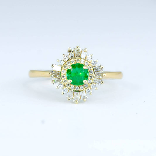 Art Deco Style Emerald Ring | Colombian Emerald Ring 18K Gold