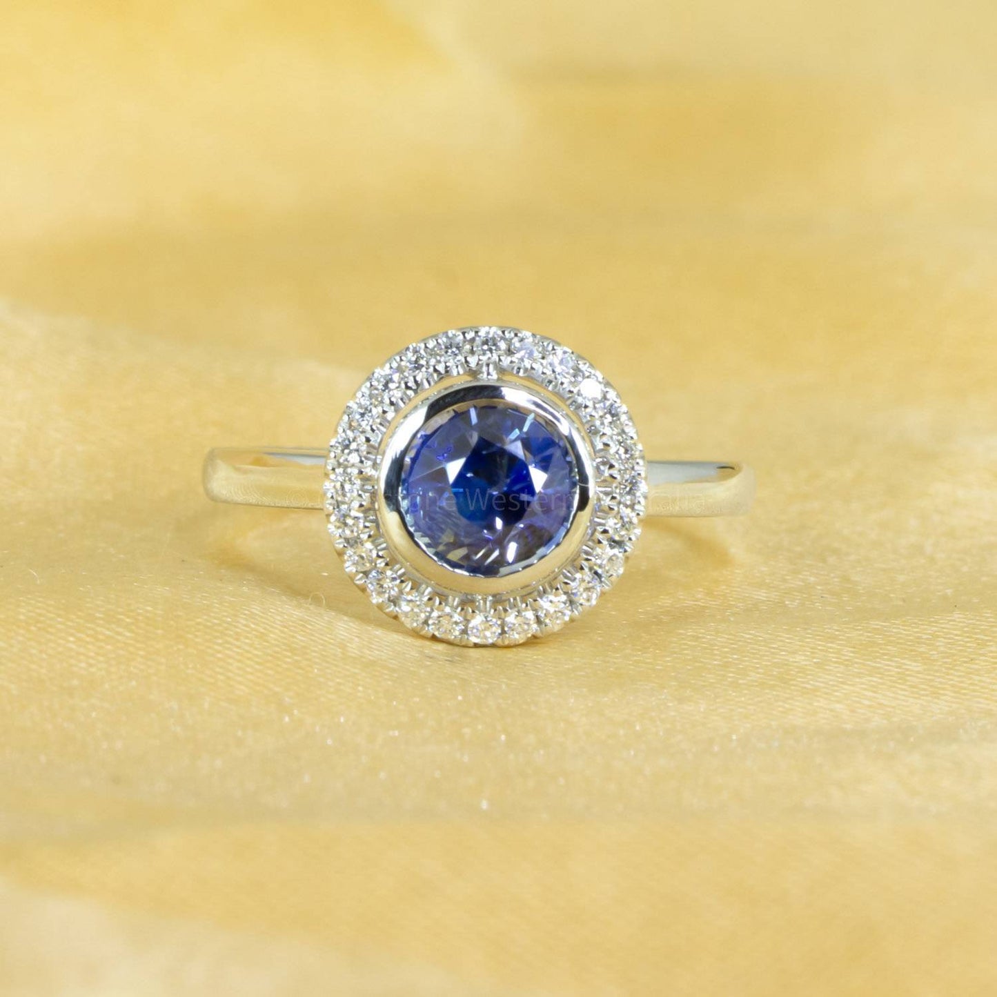 1.64ct Natural Blue Sapphire Ring | Diamond Floating Halo Ring in Platinum