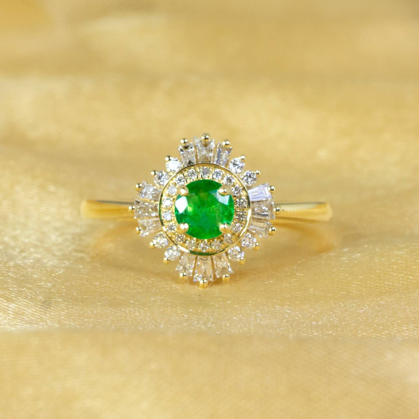Art Deco Style Emerald Ring | Colombian Emerald Ring 18K Gold