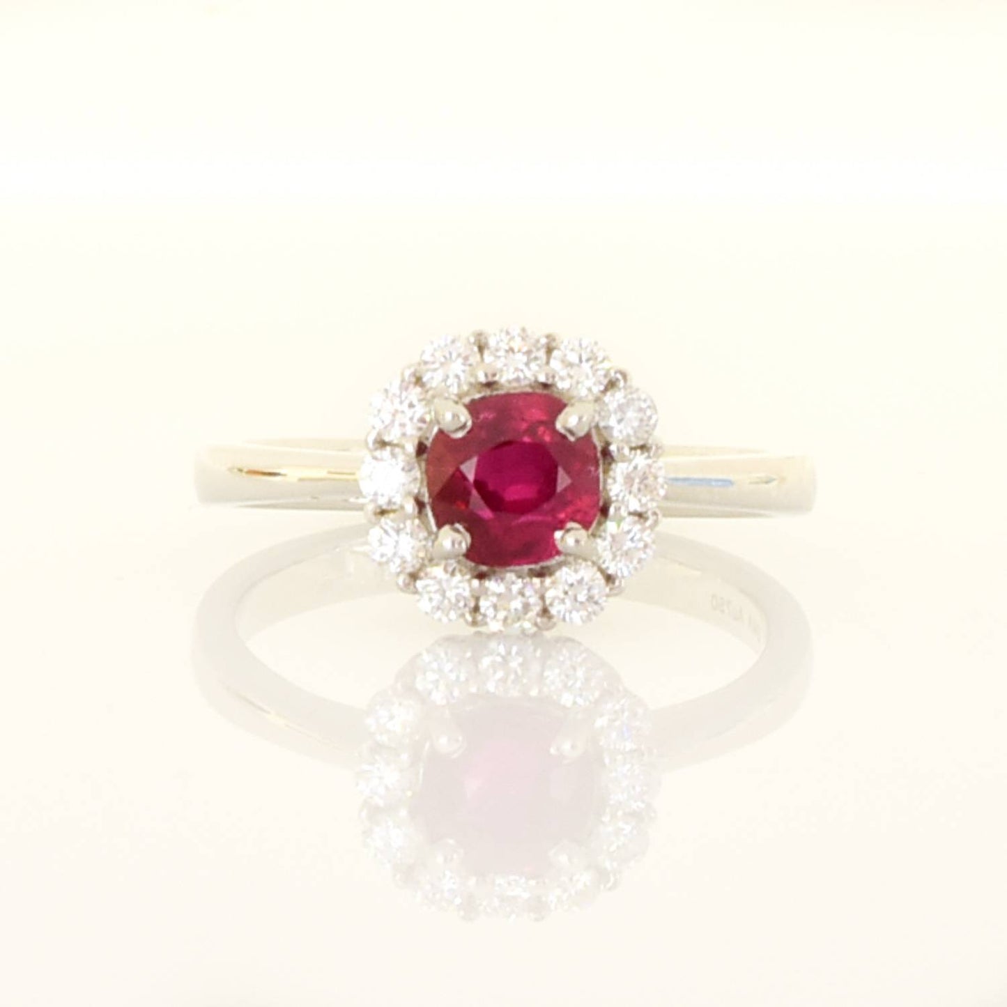Ruby Diamond Halo Ring 18K White Gold Natural Certified Unheated