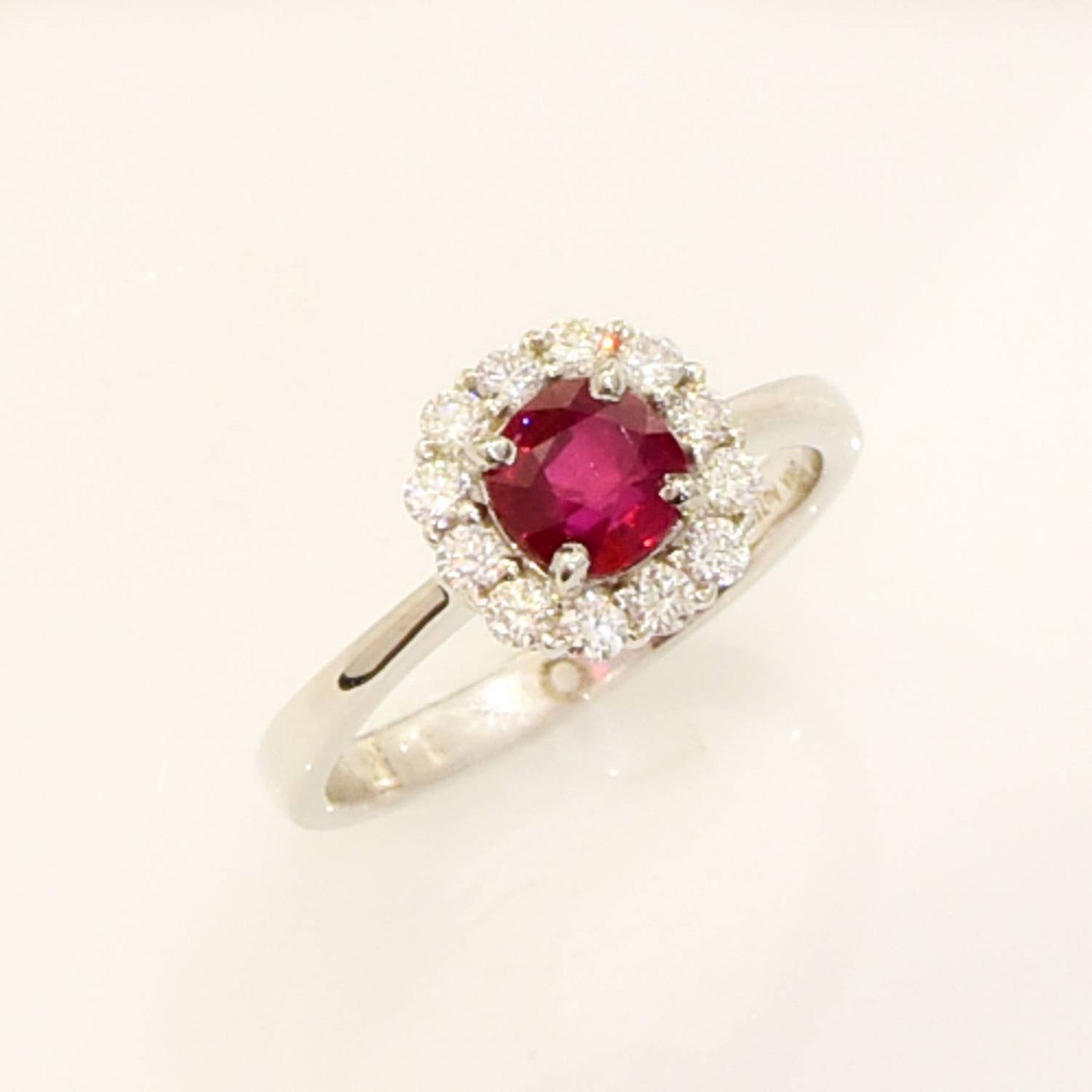 Ruby Diamond Halo Ring 18K White Gold Natural Certified Unheated