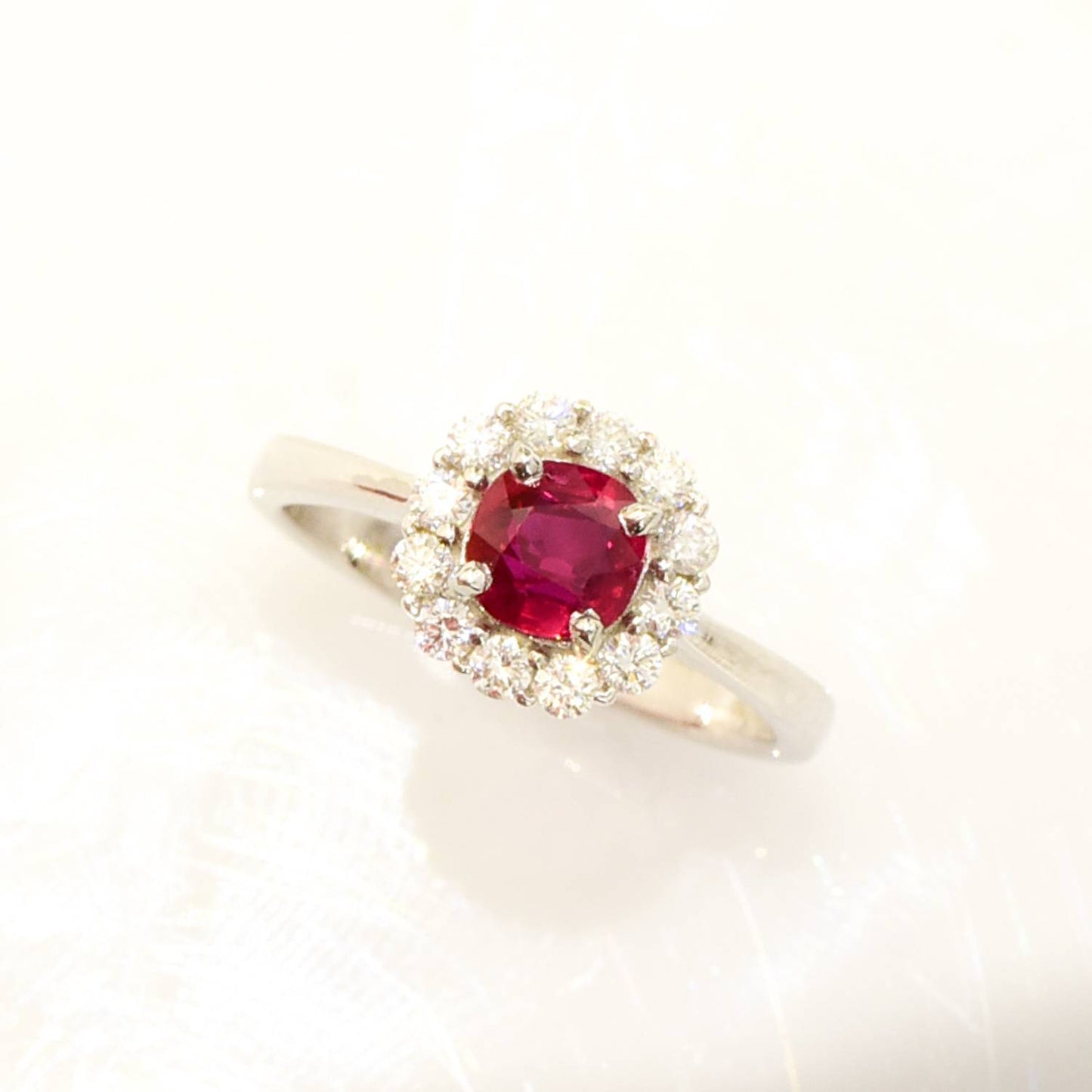 Ruby Diamond Halo Ring 18K White Gold Natural Certified Unheated