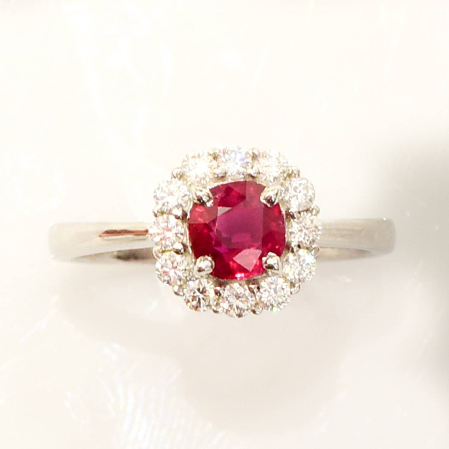 Ruby Diamond Halo Ring 18K White Gold Natural Certified Unheated