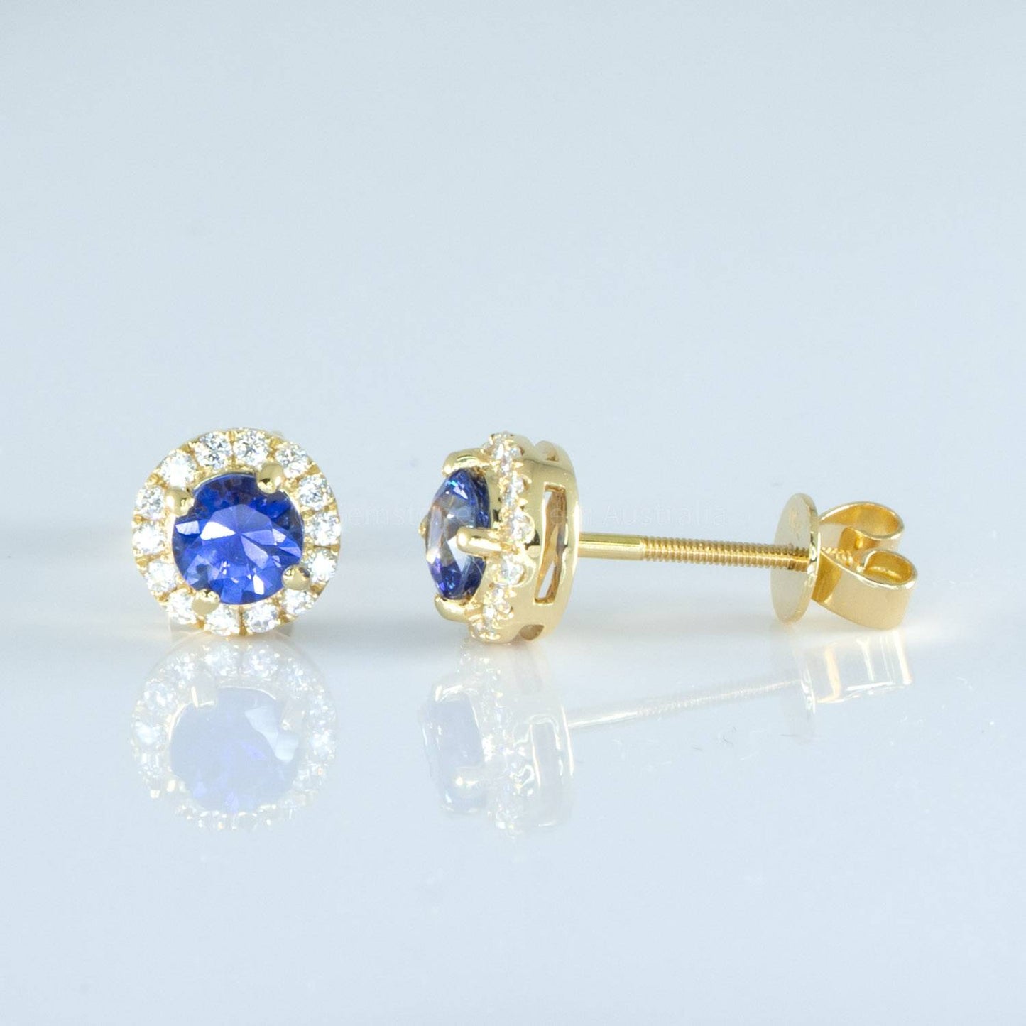 18K Yellow Gold Natural Sapphire Studs Earrings