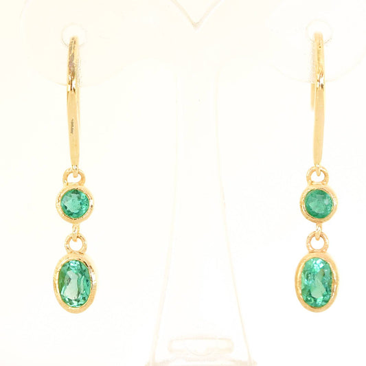 Natural Colombian Emerald Dangle Earrings 18K Gold