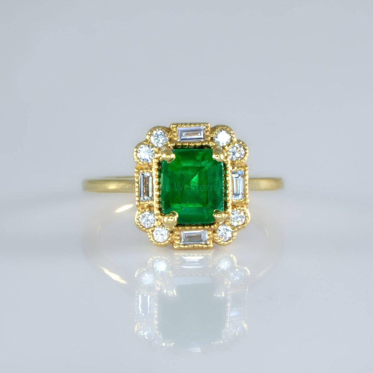 Art Deco Style Colombian Emerald Ring Emerald and Diamond Dress / Statement Ring