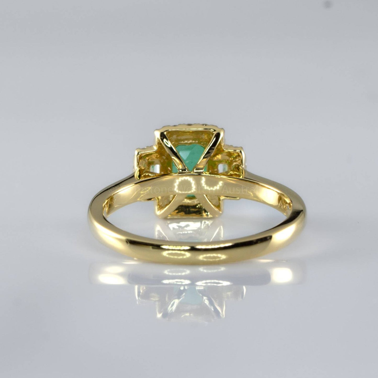 Colombian Emerald Three Stone Halo Ring Emerald and Diamond Three Stone Ring