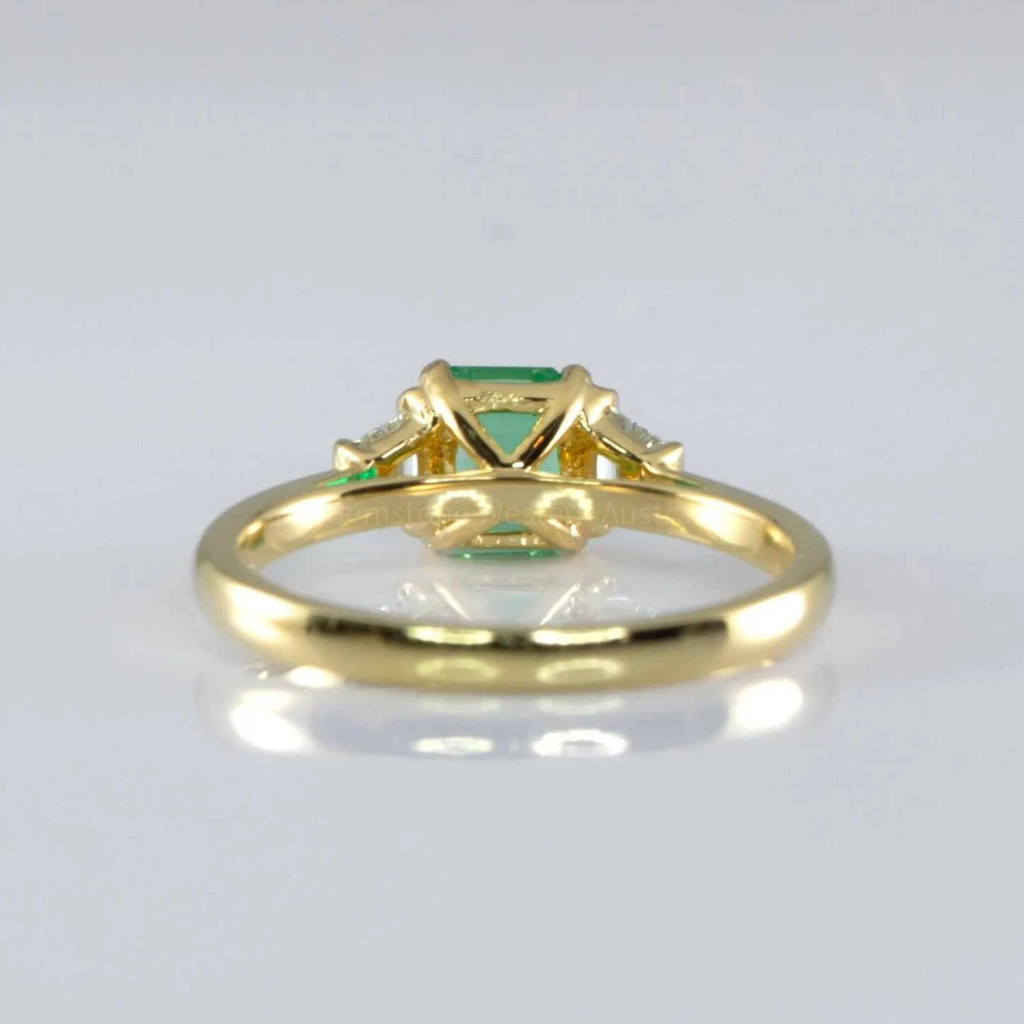 Trapezoid Diamonds and Emerald Ring | Colombian Emerald Three Stone Ring