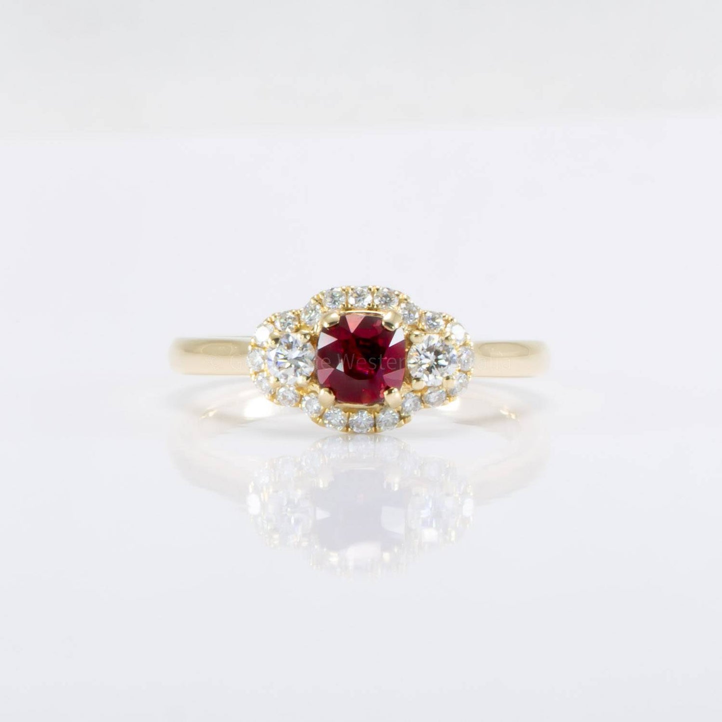 Natural Ruby Three Stone Ring | Ruby Halo Ring