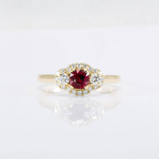 Natural Ruby Three Stone Ring | Ruby Halo Ring