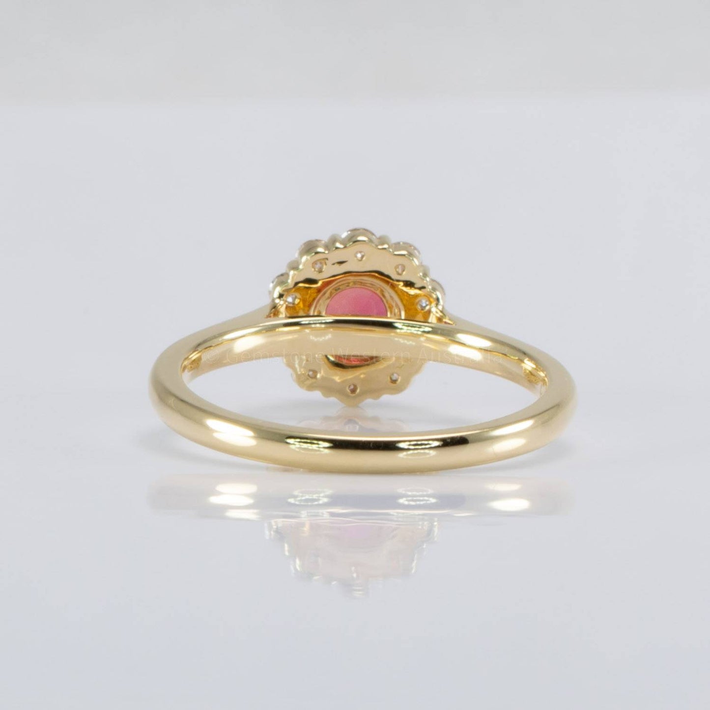 Natural Round Ruby Halo Ring | 18K Yellow Gold Ruby Ring