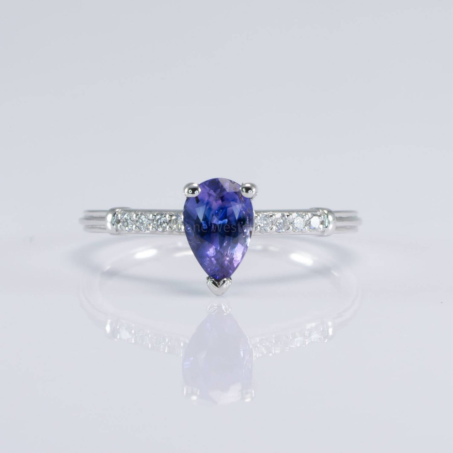 Natural Purple Blue Sapphire Solitaire Ring with Accents | Sapphire Platinum Solitaire Ring