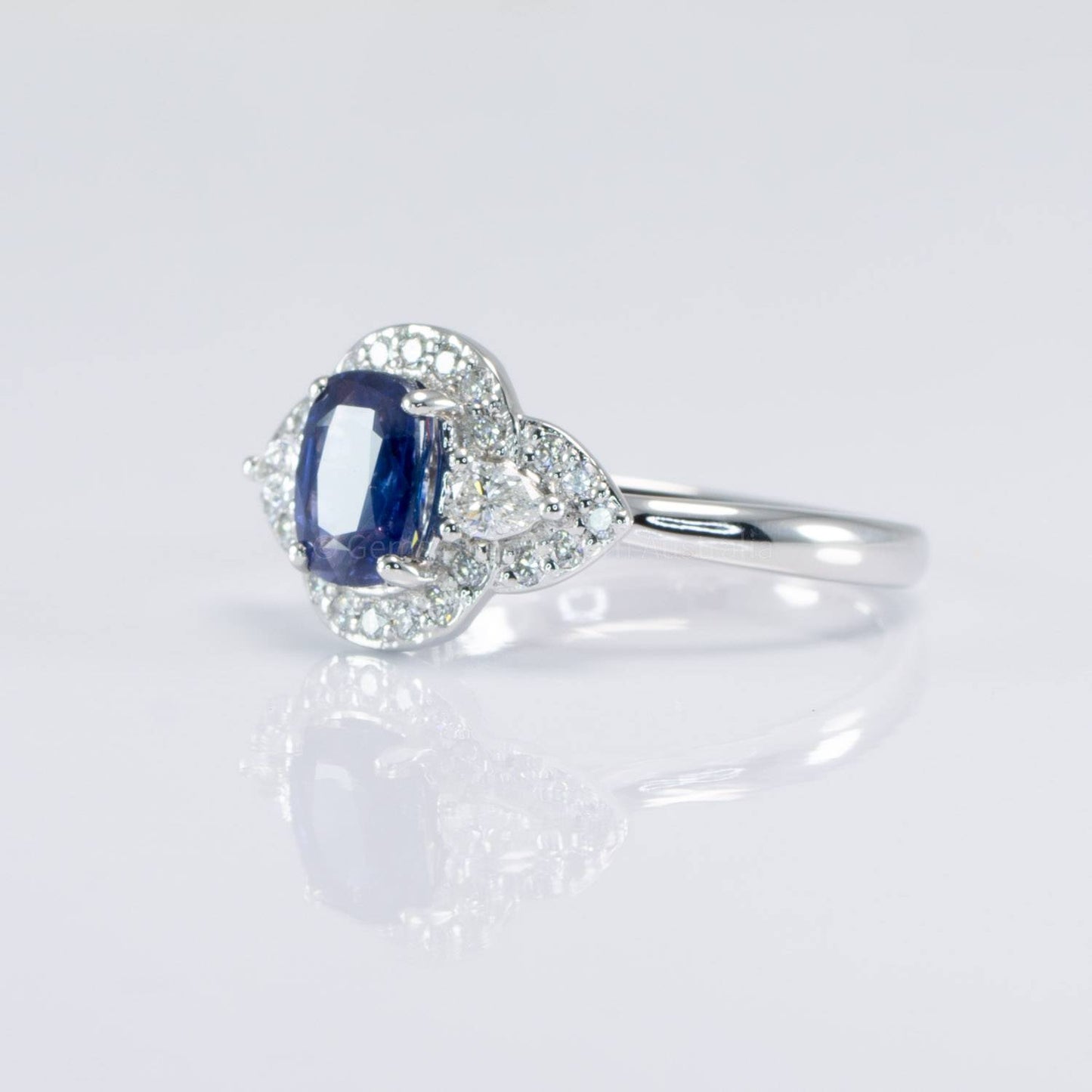 Natural Blue Sapphire and Diamonds Cluster Ring | Sapphire Platinum Ring