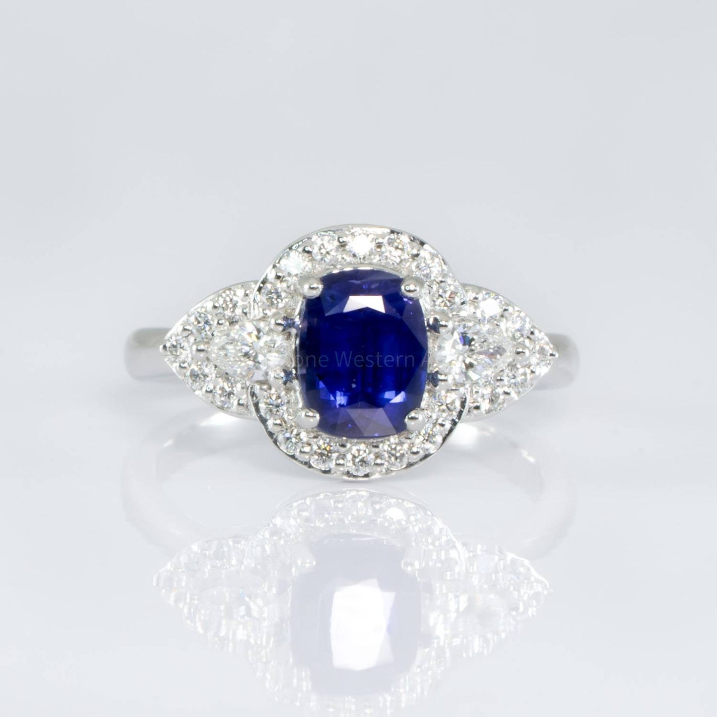 Natural Blue Sapphire and Diamonds Cluster Ring | Sapphire Platinum Ring