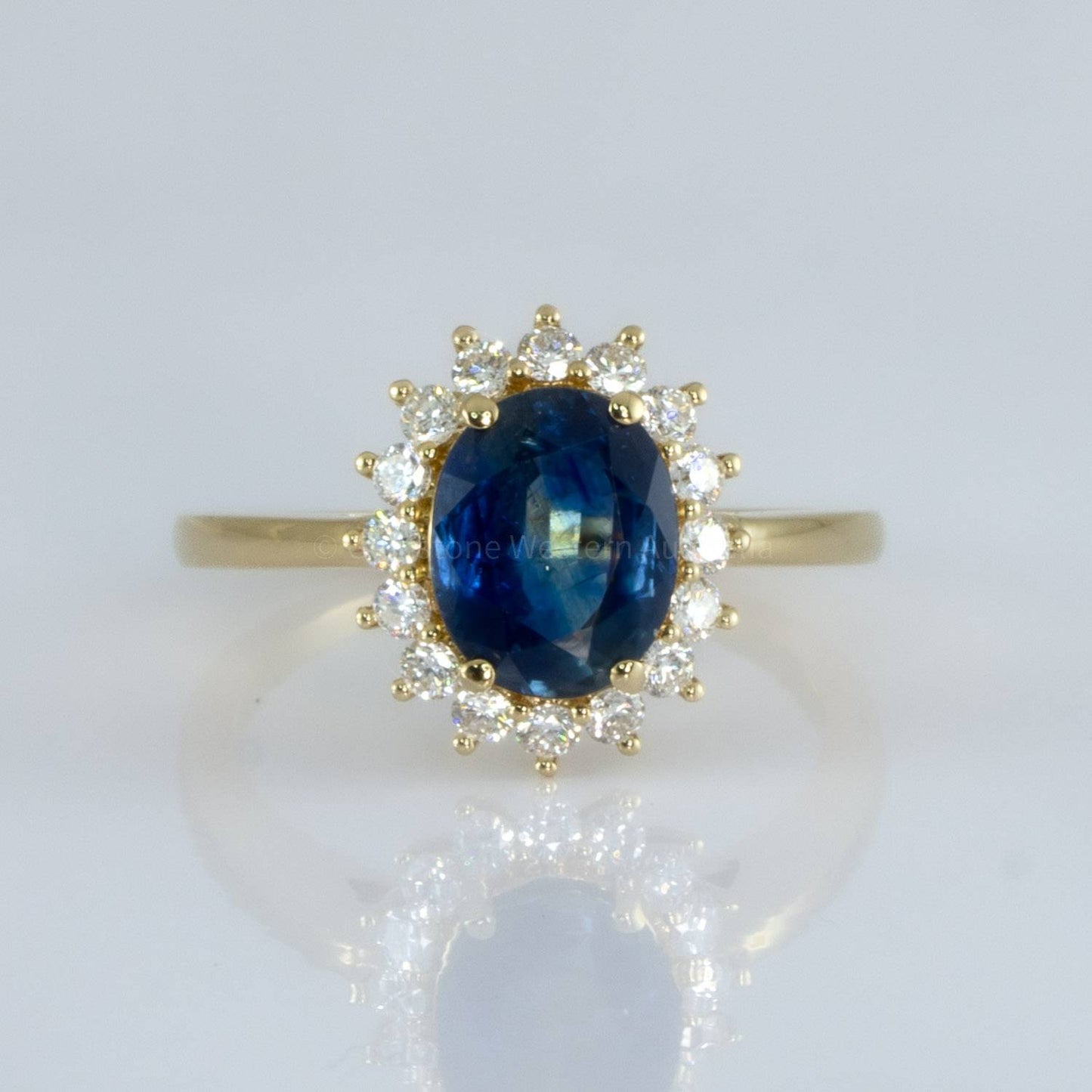 2.58CT Princess Diana Inspired Blue Sapphire Halo Ring