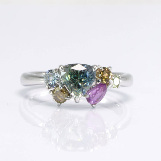 Asymmetrical Cluster Ring |Multi-coloured Stones Ring