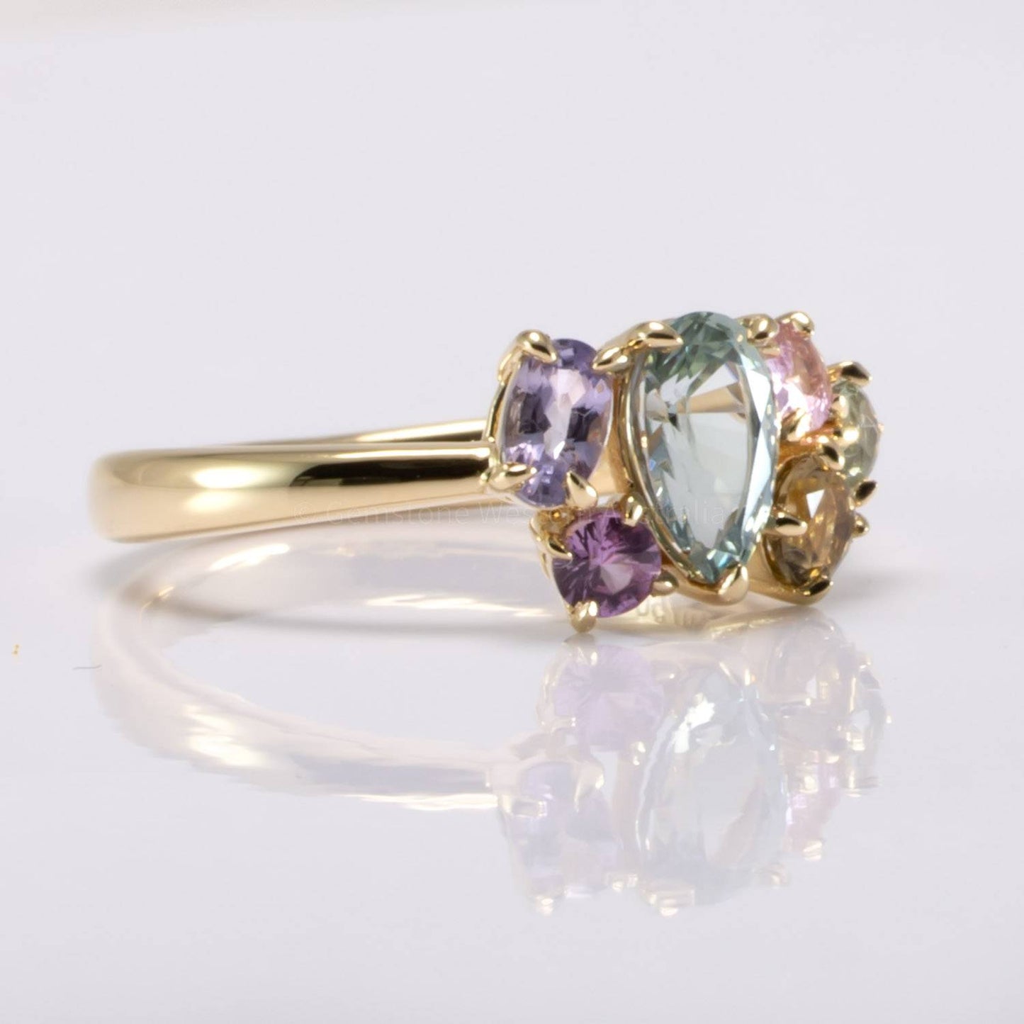Pear Shape Teal Sapphire in 18K Yellow Gold Asymmetrical Ring