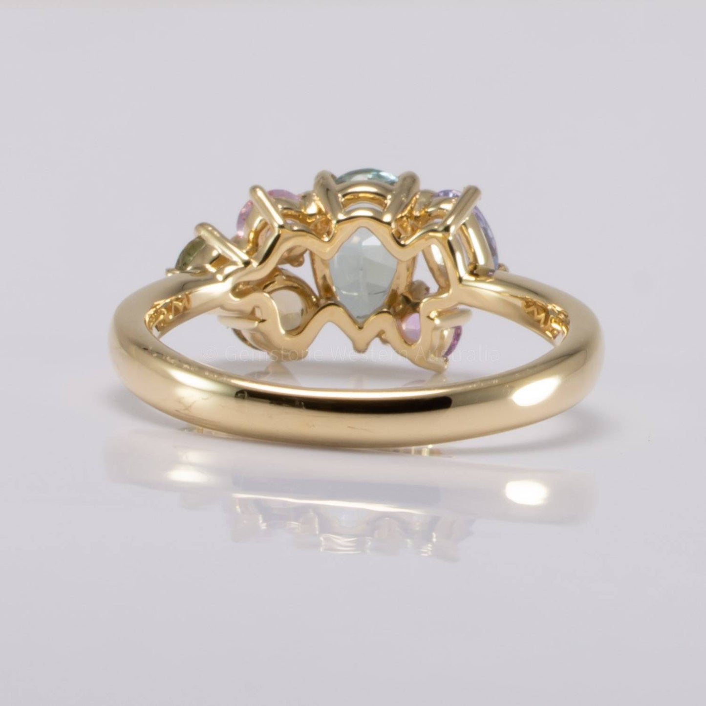 Pear Shape Teal Sapphire in 18K Yellow Gold Asymmetrical Ring