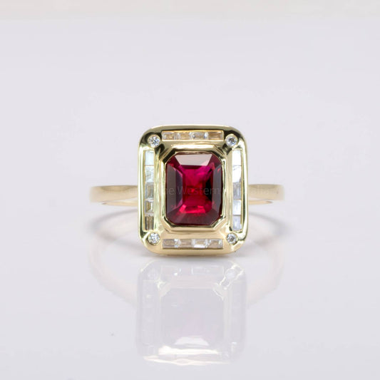 Art-Deco Inspired Ruby Ring |1.5ct Unheated Ruby Halo Ring