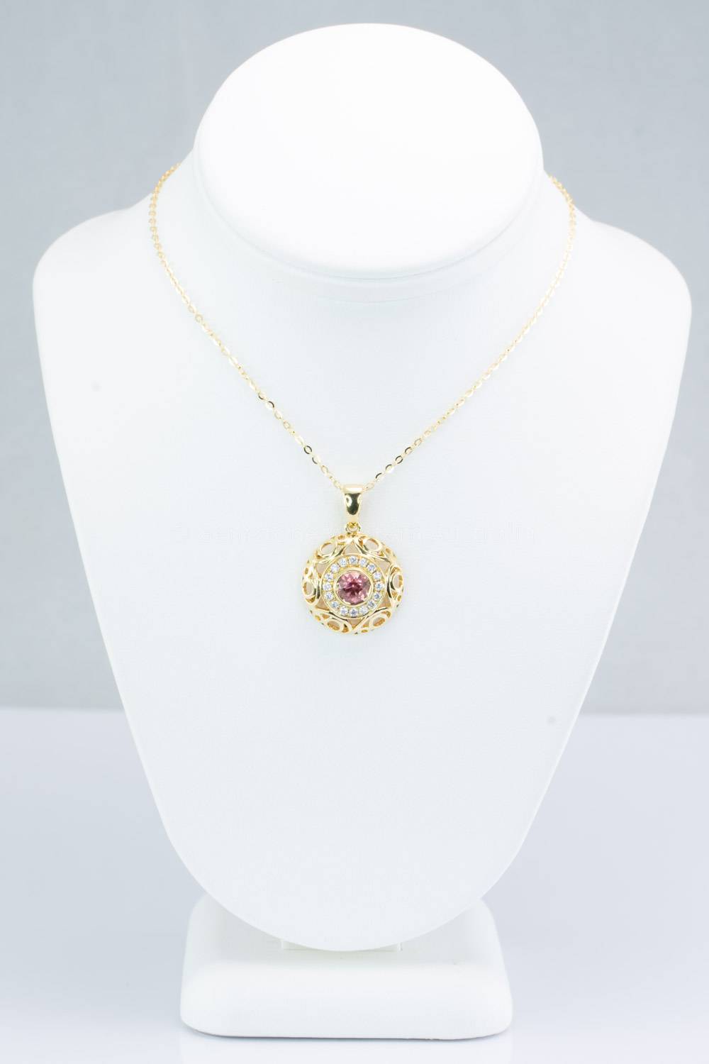 Natural Pink Sapphire Halo Pendant | Unheated Pink Sapphire and Diamonds Pendant in 18K Gold