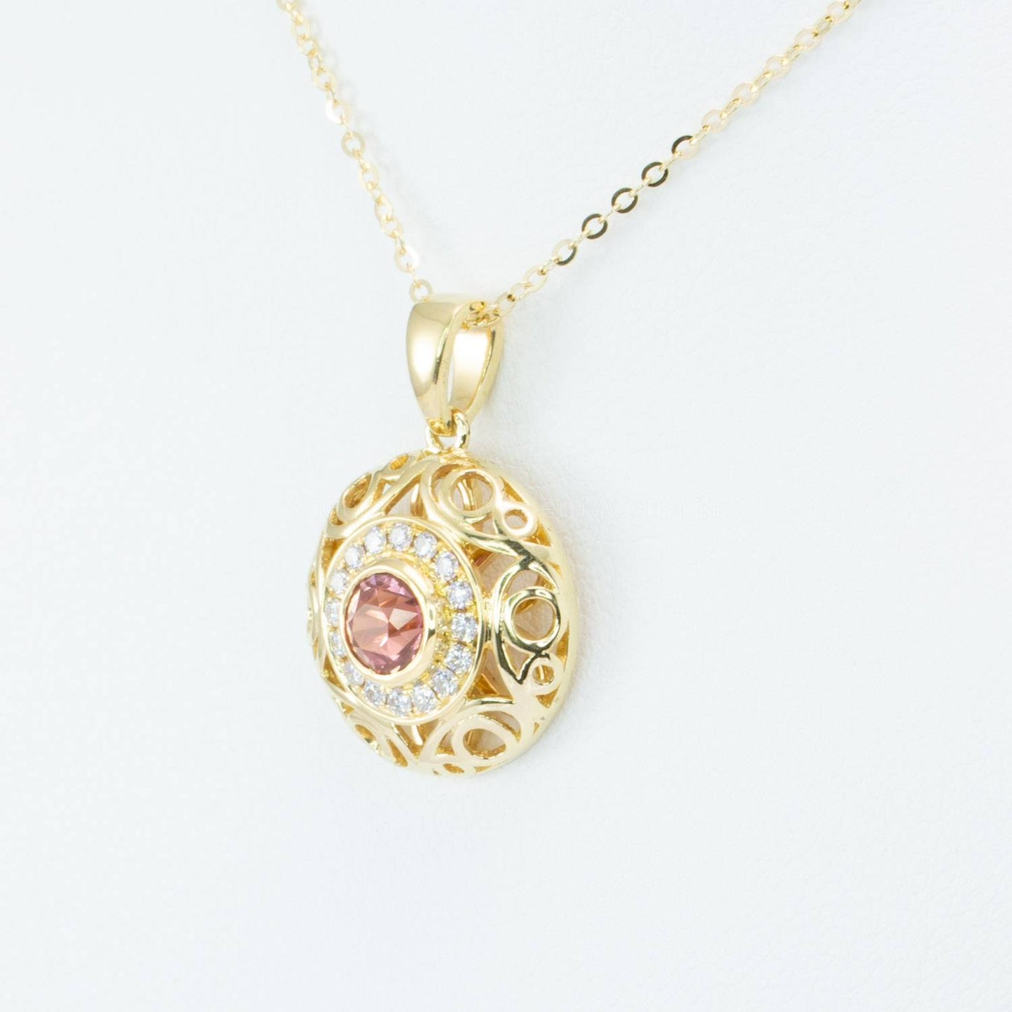 Natural Pink Sapphire Halo Pendant | Unheated Pink Sapphire and Diamonds Pendant in 18K Gold