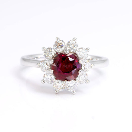 2.95ct Natural Ruby Diamonds Ring | Unheated Ruby and Diamond Halo Ring in Platinum