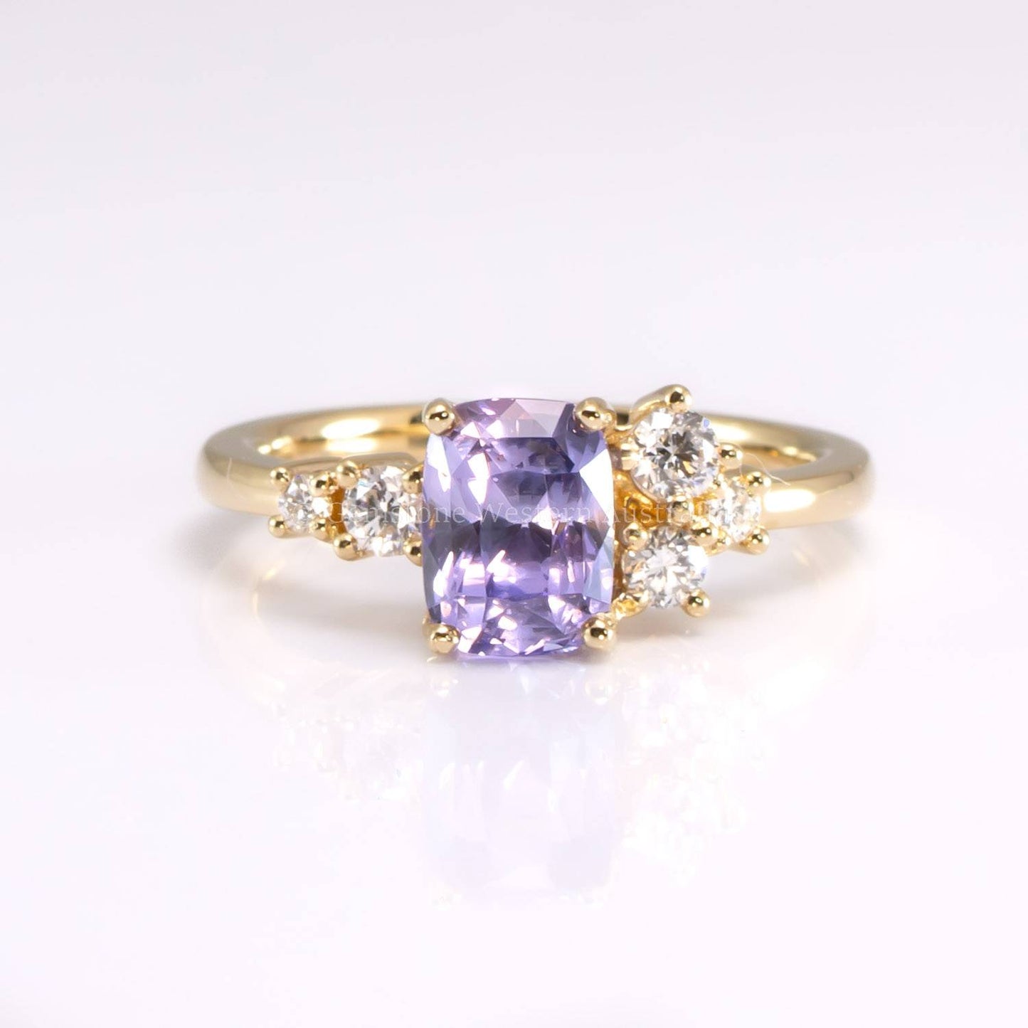 2.56ct Unheated Violet Sapphire Ring with Brilliant Diamond Accent | Unique Asymmetrical Design