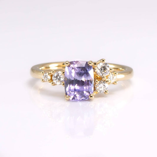 2.56ct Unheated Violet Sapphire Ring with Brilliant Diamond Accent | Unique Asymmetrical Design