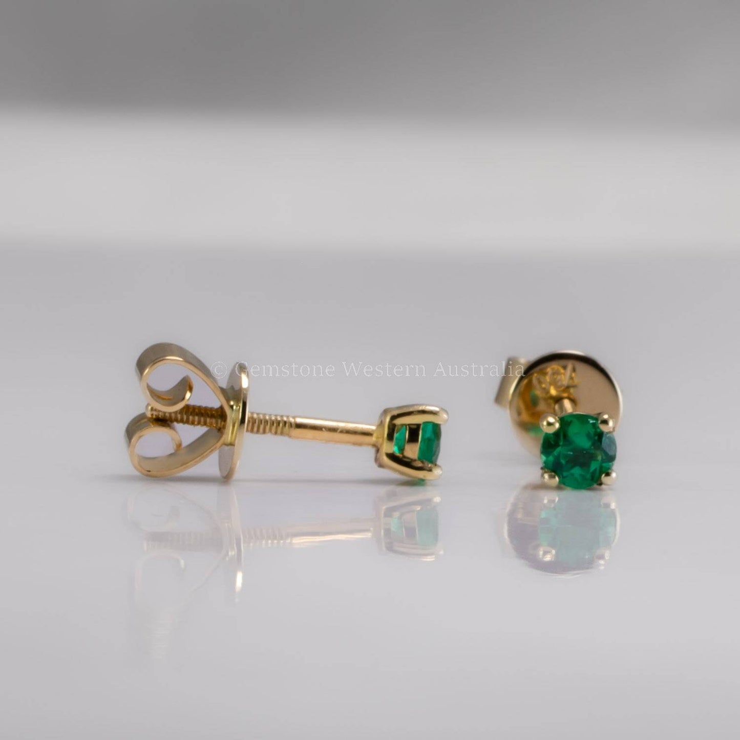 Petite Round Natural Colombian Emerald Stud Earrings in 18K Yellow Gold | Emerald Jewellery