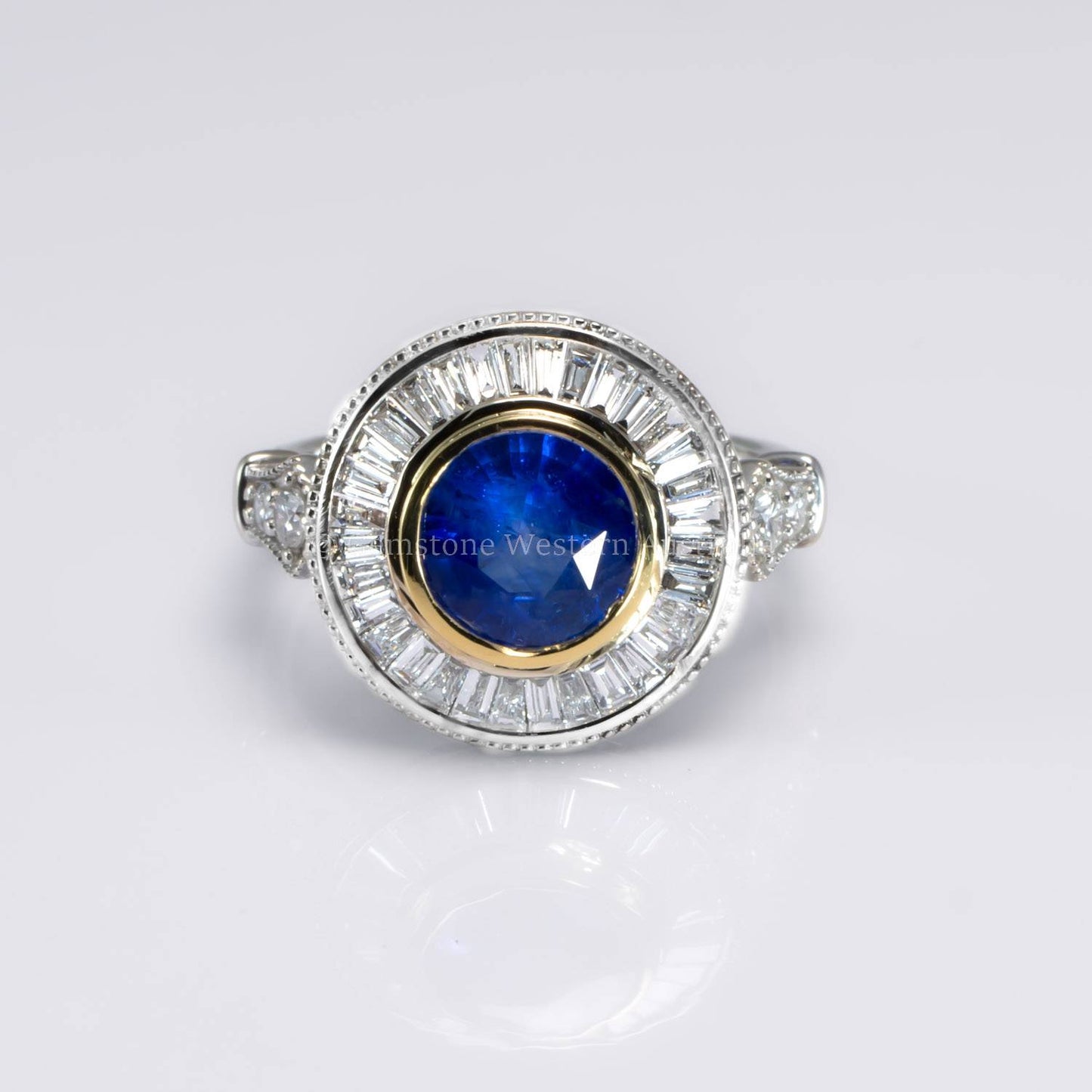 Vintage Style Natural Blue Sapphire Ring |ArtDeco Diamond Halo Ring