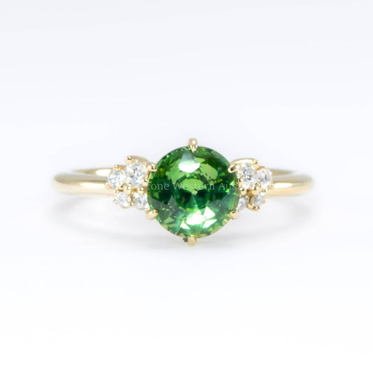 1.50ct Natural Unheated Teal Green Sapphire Ring in 18K Yellow Gold