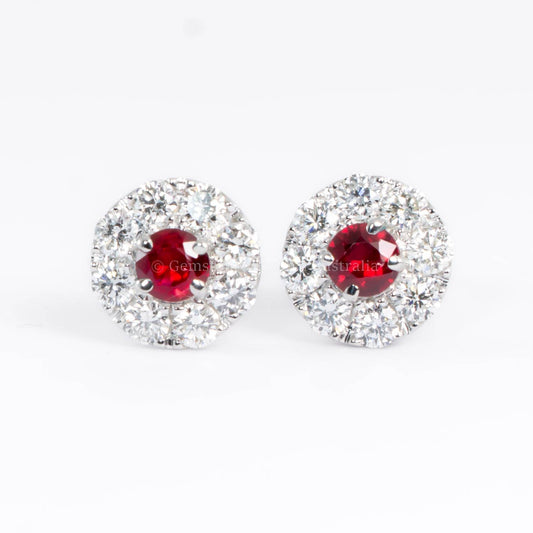 1.52ct Natural Ruby and Diamond Halo Earrings