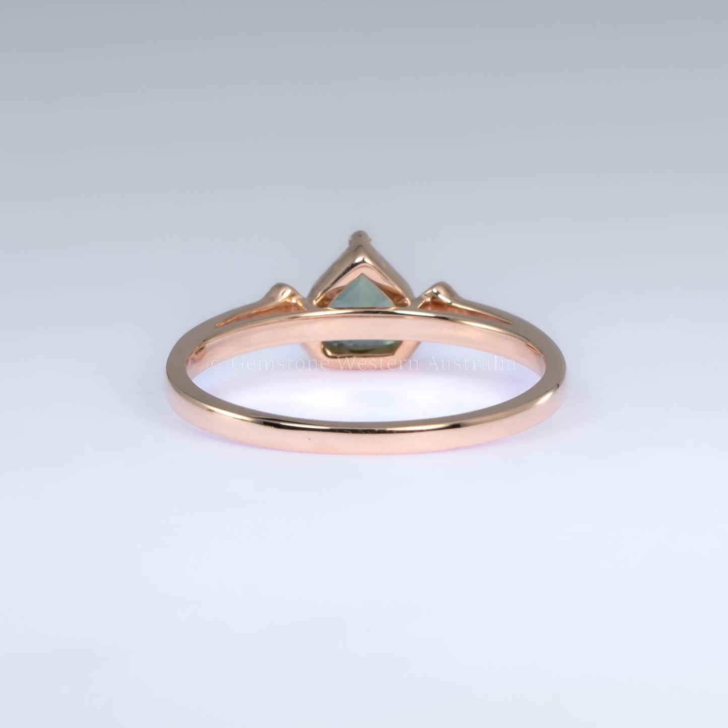 1.02ct Shield Cut Natural Unheated Teal Sapphire Ring in 18K Rose Gold with Diamonds