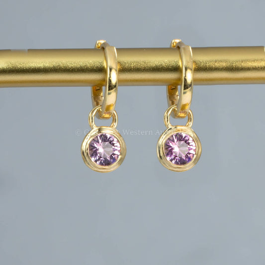 Versatile 18K Yellow Gold Hoop Earrings with Natural Pink Spinel Charms