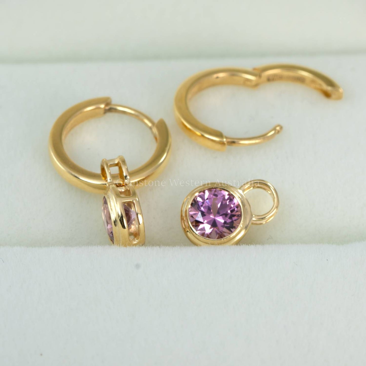 Versatile 18K Yellow Gold Hoop Earrings with Natural Pink Spinel Charms