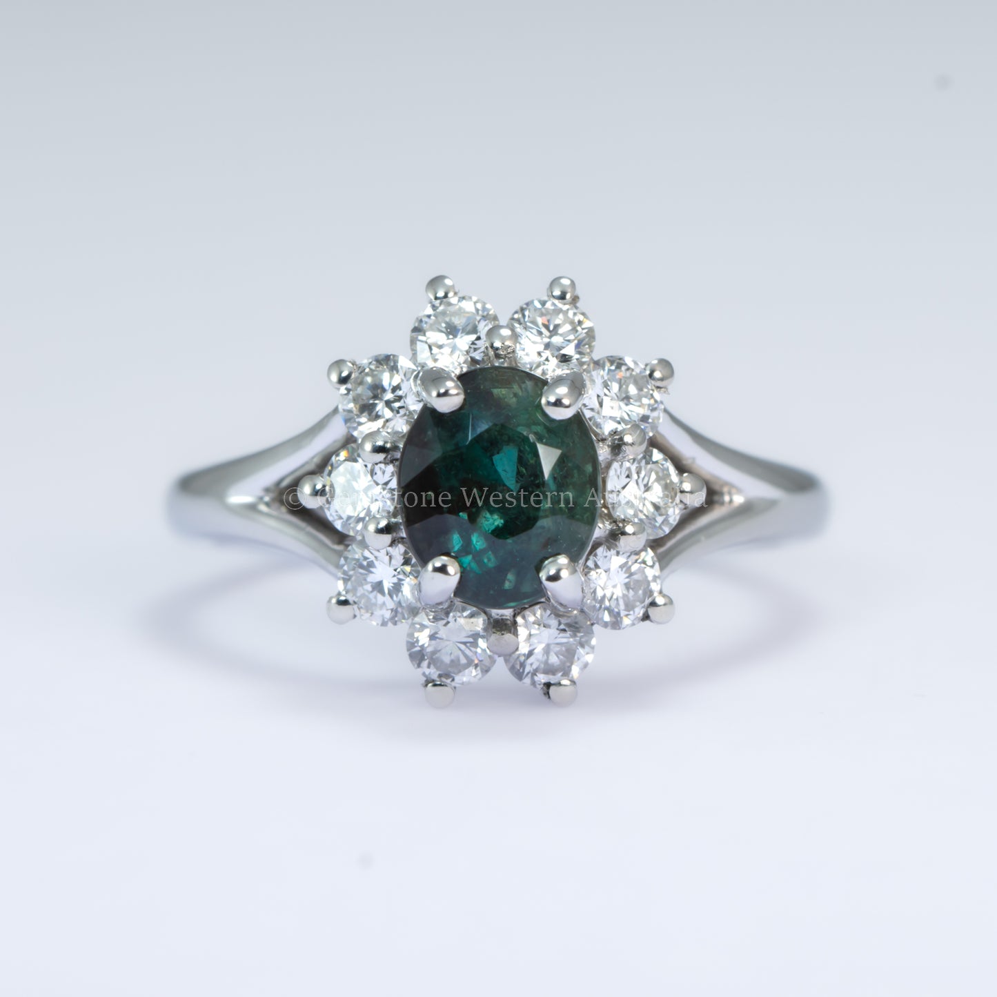 Platinum Ring with 1.98ct Oval Alexandrite & Diamond Halo - VVS Clarity