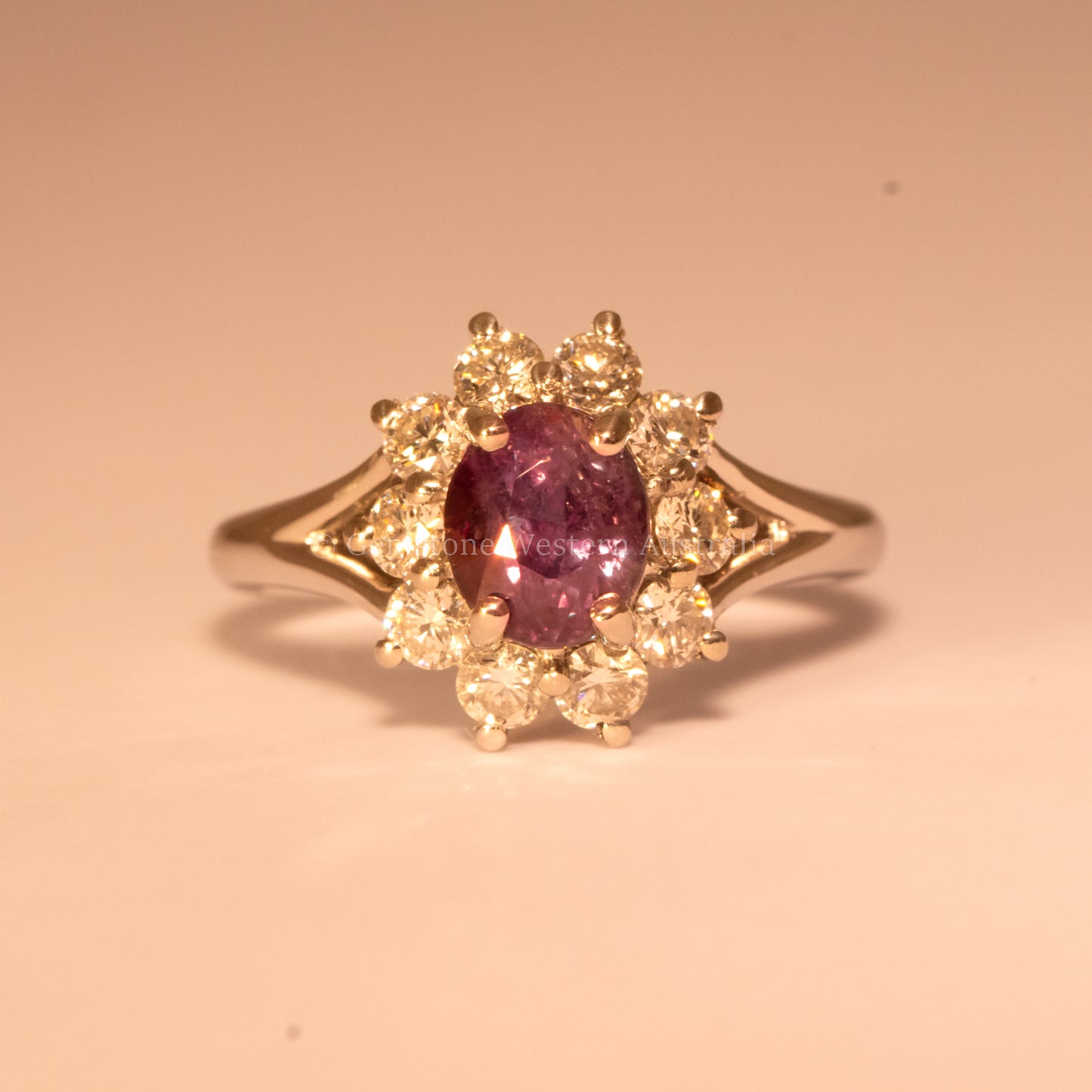 Platinum Ring with 1.98ct Oval Alexandrite & Diamond Halo - VVS Clarity