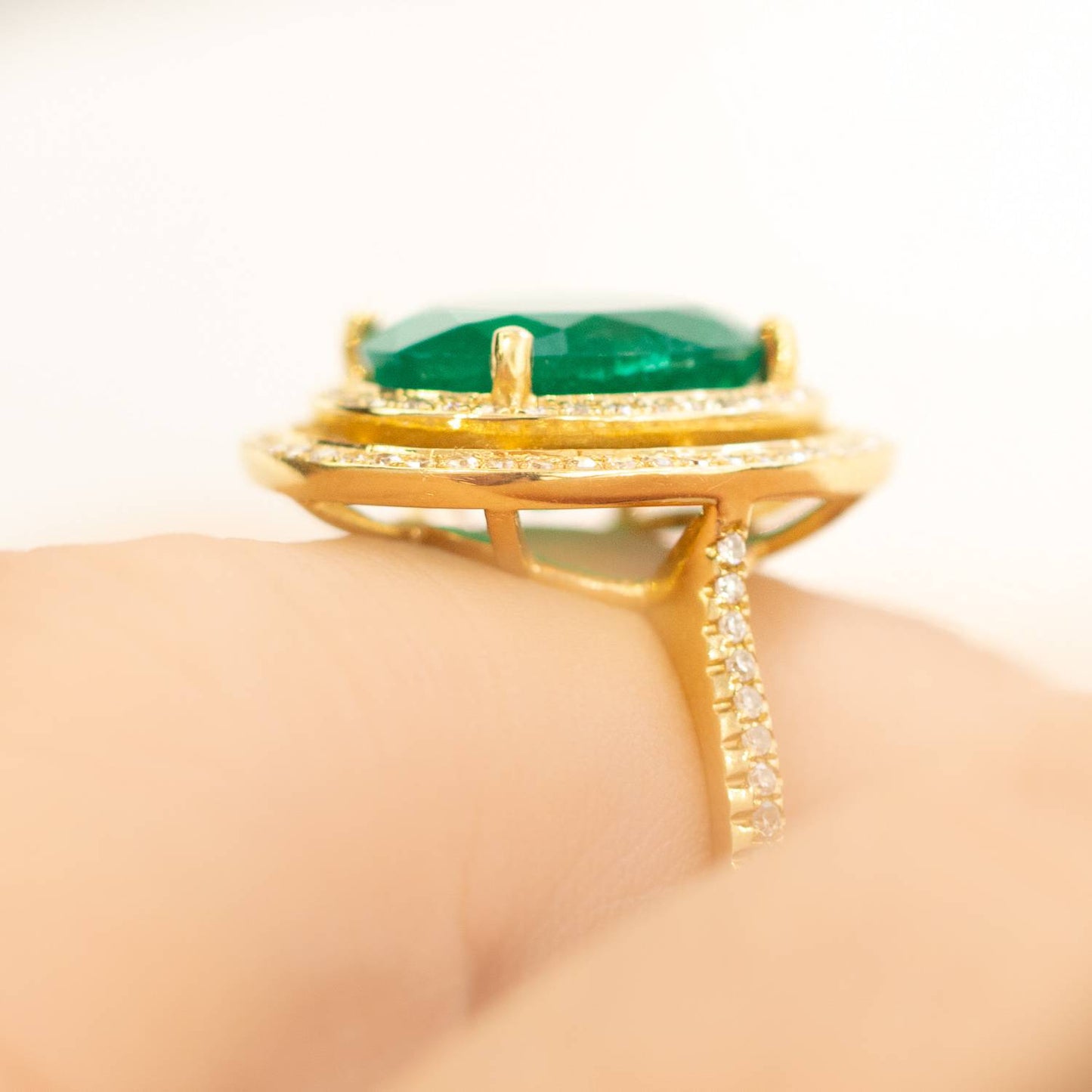 Colombian Emerald Diamond Ring 4.54ct – Double Halo in 18K White Gold