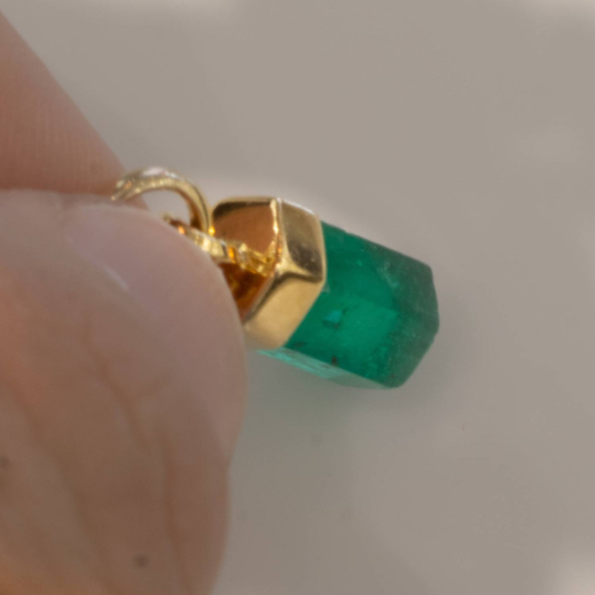 Natural Rough Colombian Emerald Pendant in 18K Yellow Gold