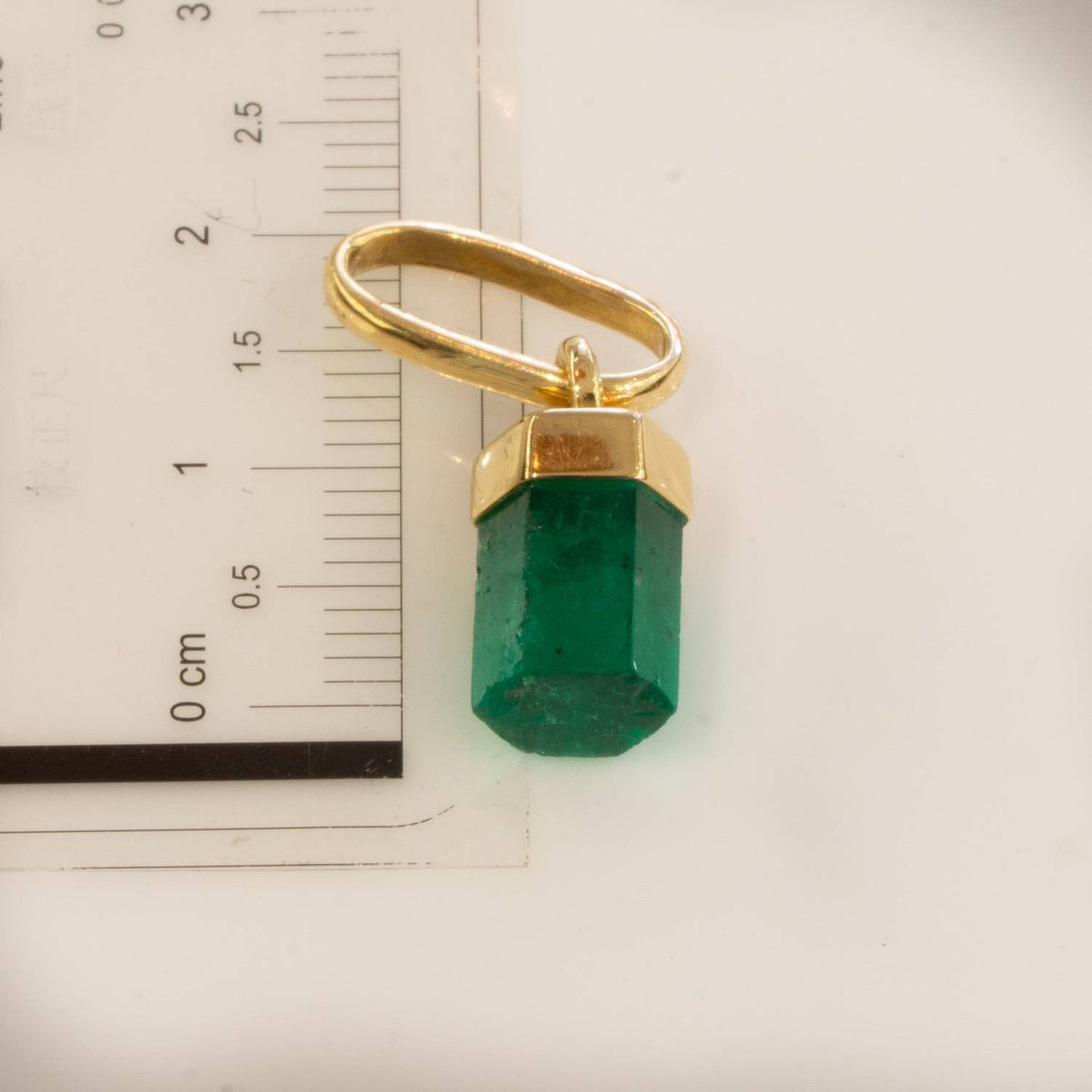 Natural Rough Colombian Emerald Pendant in 18K Yellow Gold