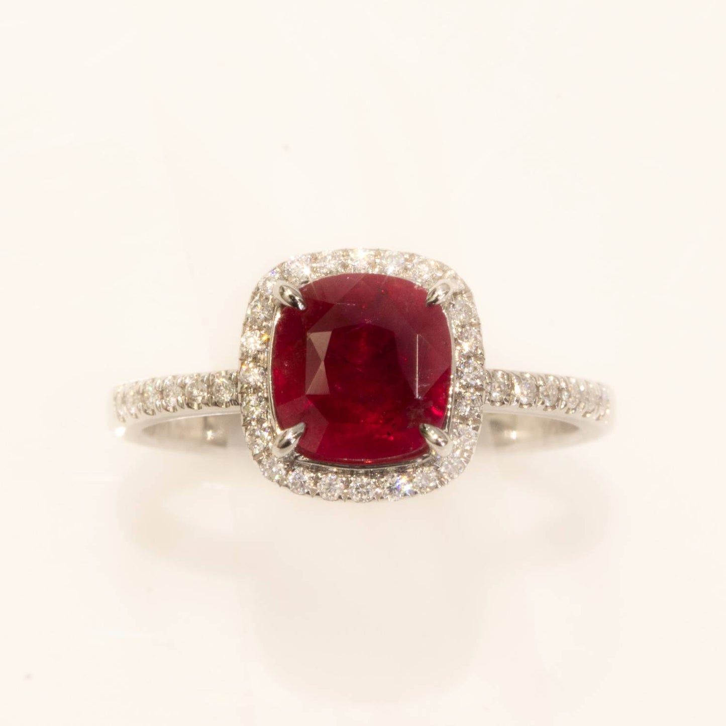 2.02ct Unheated Natural Ruby Ring in 18K Gold Halo Ring
