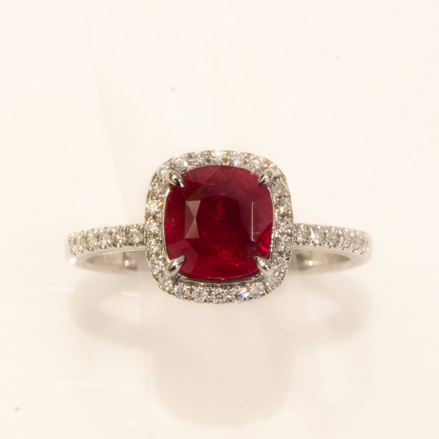 2.02ct Unheated Natural Ruby Ring in 18K Gold Halo Ring