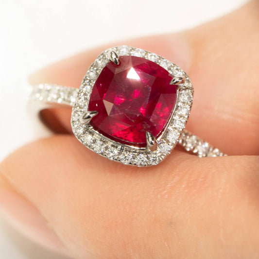 2.02ct Unheated Natural Ruby Ring in 18K Gold Halo Ring