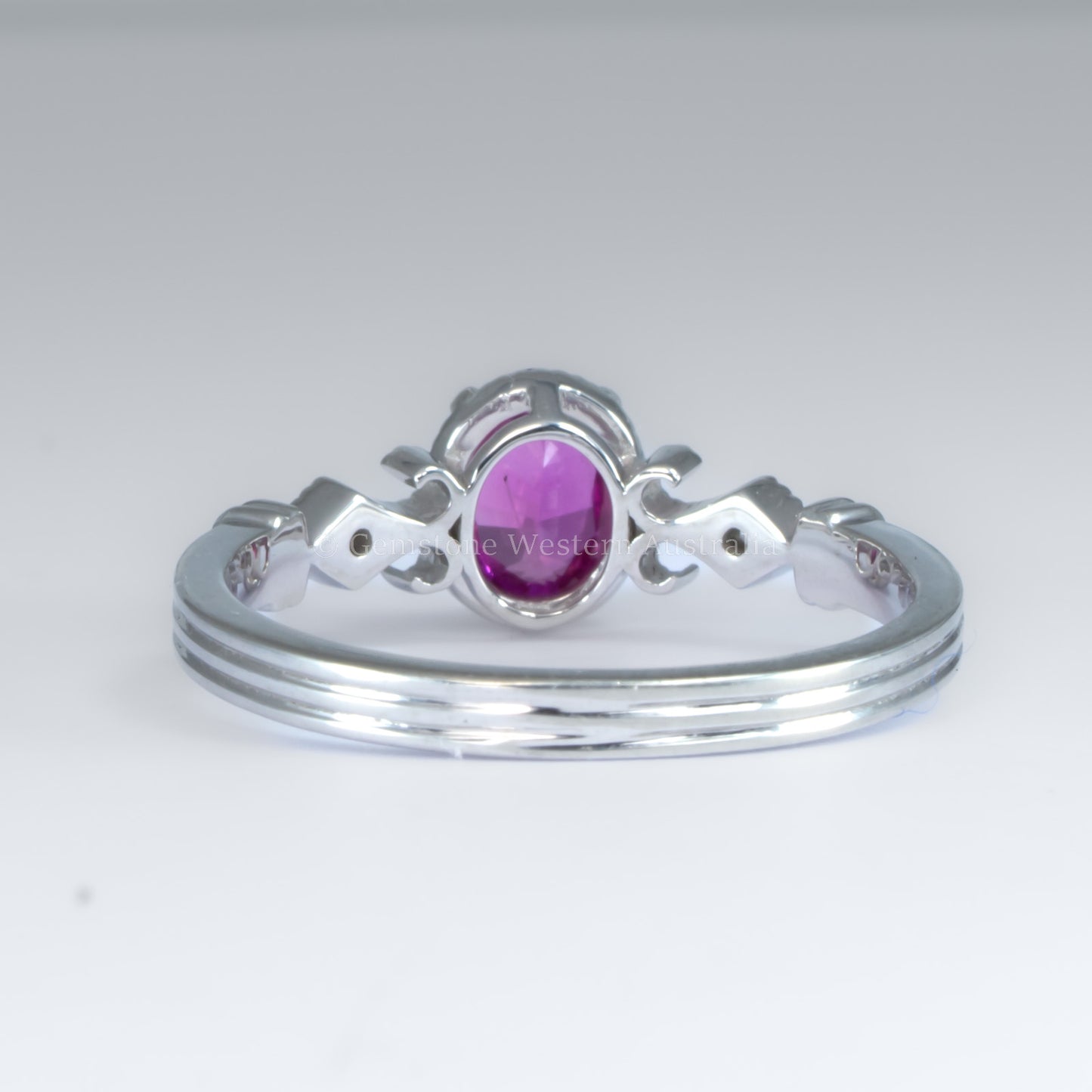 Oval Cut Pink Sapphire and Diamond Ring in Platinum 950 with Filigree Detail