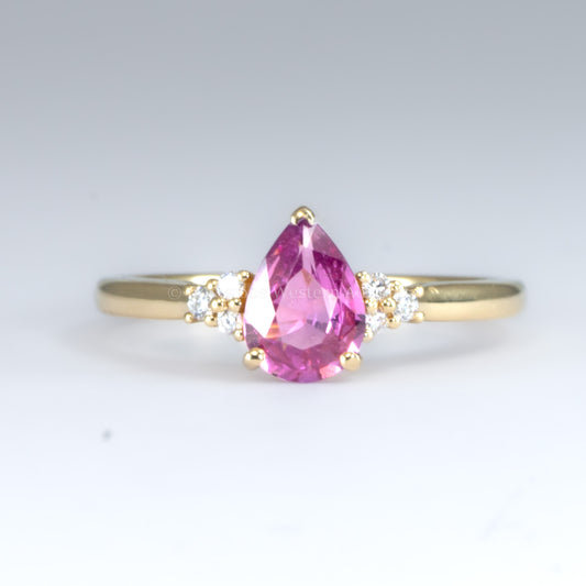 Pear Cut Natural Unheated Pink Sapphire Ring in 18K Yellow Gold
