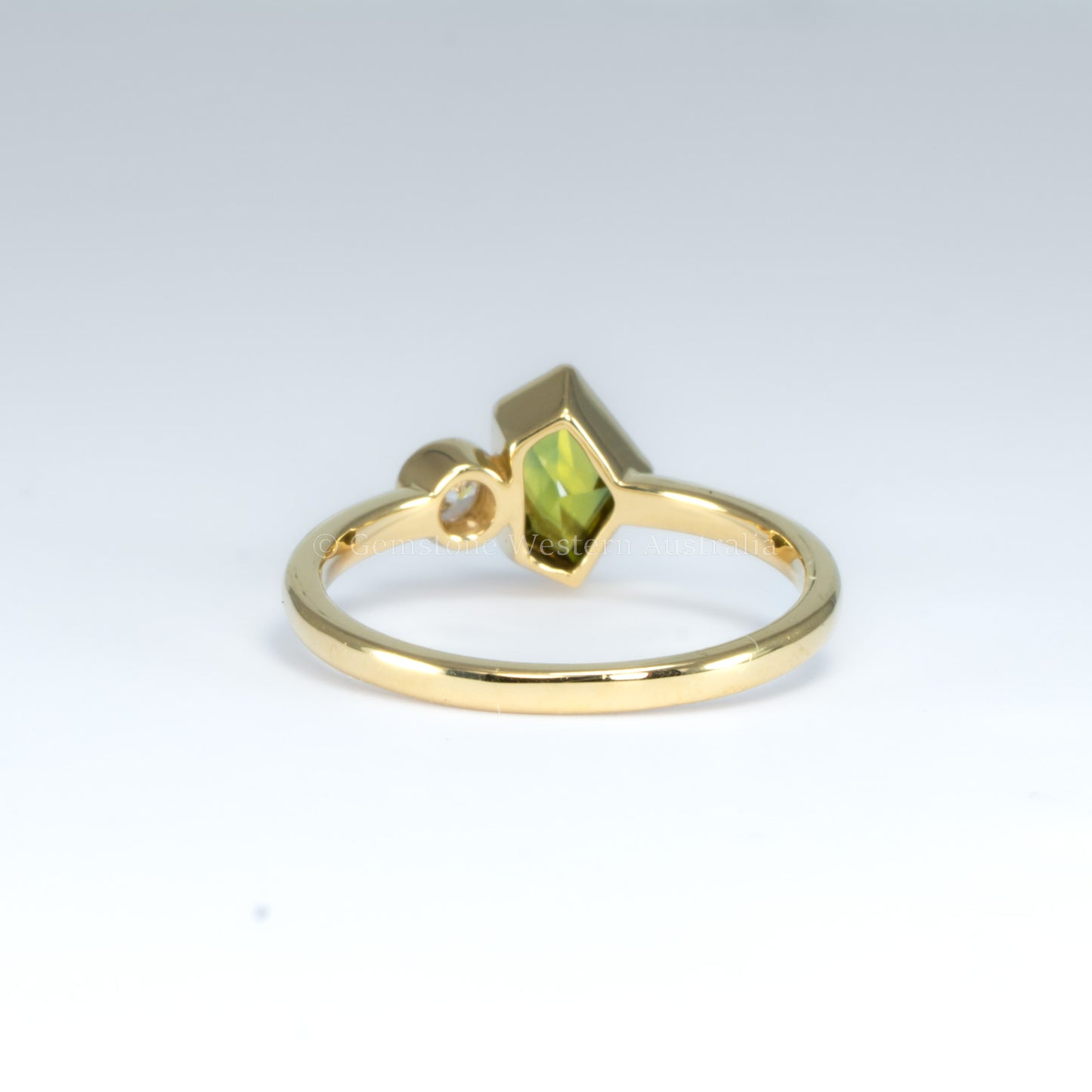 Toi et Moi Ring in 18K Yellow Gold with Natural Teal Sapphire and Diamond